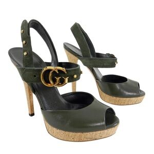 Running GG Logo Leather Slingback Sandals woman size 39